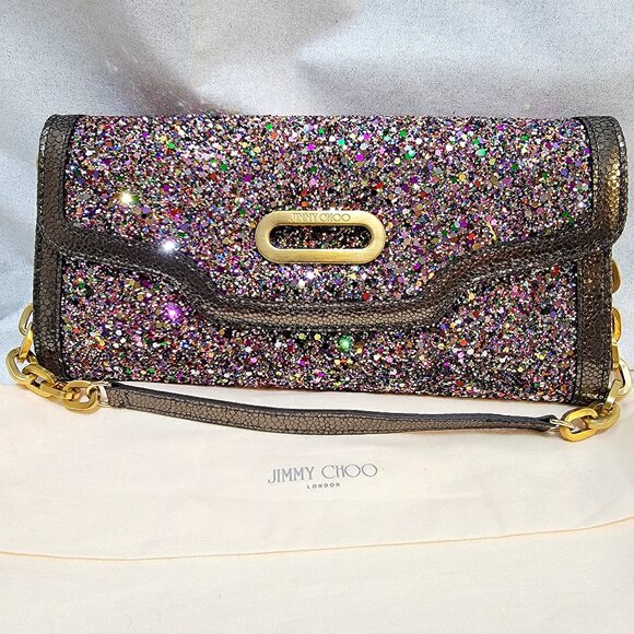 JIMMY CHOO Tilsa Glitter Clutch Wristlet - Picture 1 of 10